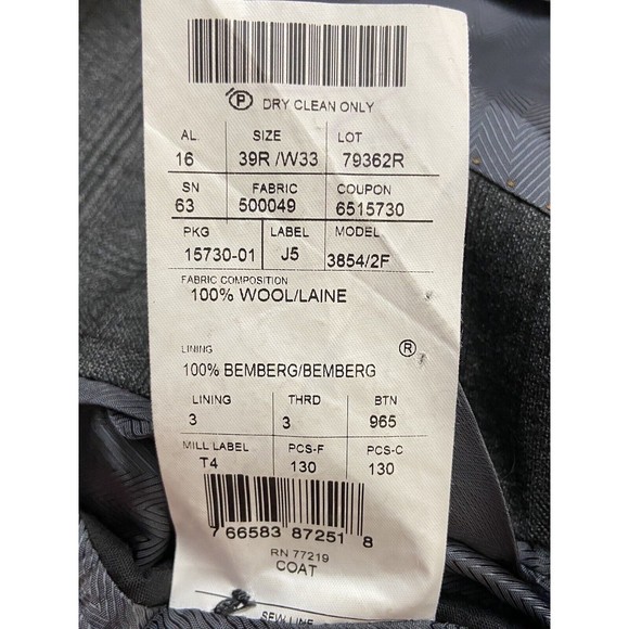 Napoli Wool Blazer Windowpane Plaid Suit Jacket 39R Gray Lined Notch Sports Coat - Picture 9 of 16